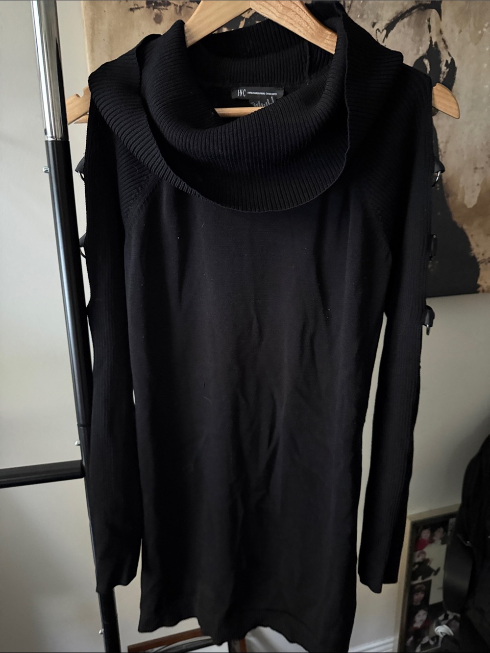 INC International Concepts Black Mini Dress with Cowl Neck